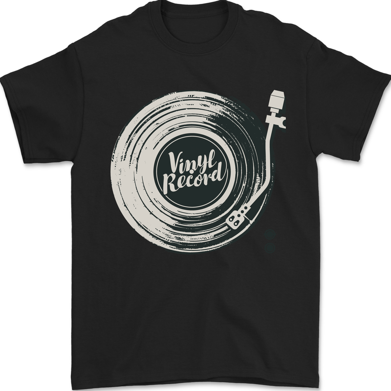 Vinyl Record Music Turntable DJ Mens T-Shirt 100% Cotton Black