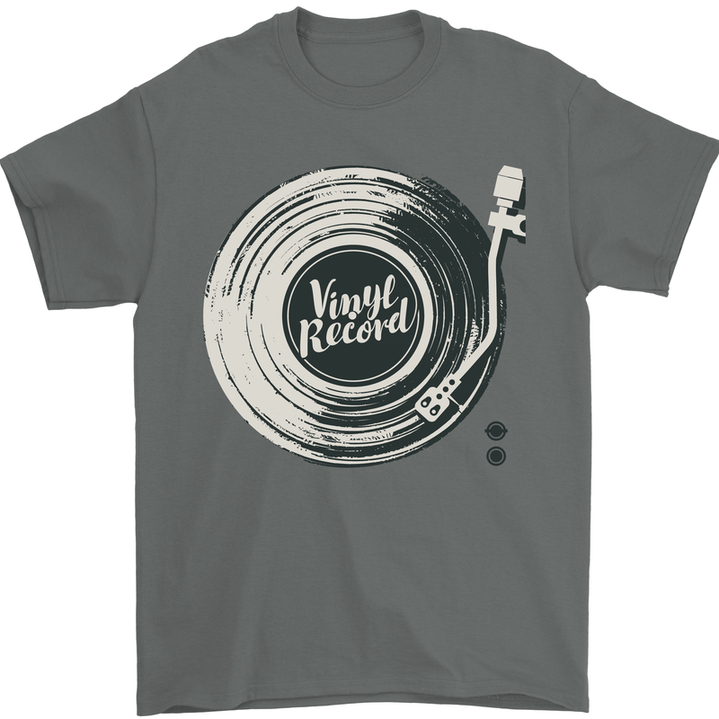 Vinyl Record Music Turntable DJ Mens T-Shirt 100% Cotton Charcoal