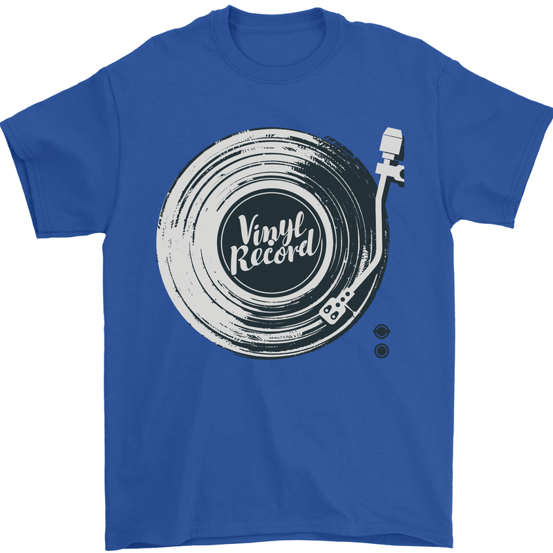 Vinyl Record Music Turntable DJ Mens T-Shirt 100% Cotton Royal Blue