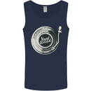 Vinyl Record Music Turntable DJ Mens Vest Tank Top Navy Blue