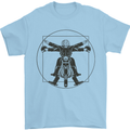 Vitruvian Biker Motorcycle Motorbike Bikie Mens T-Shirt 100% Cotton Light Blue