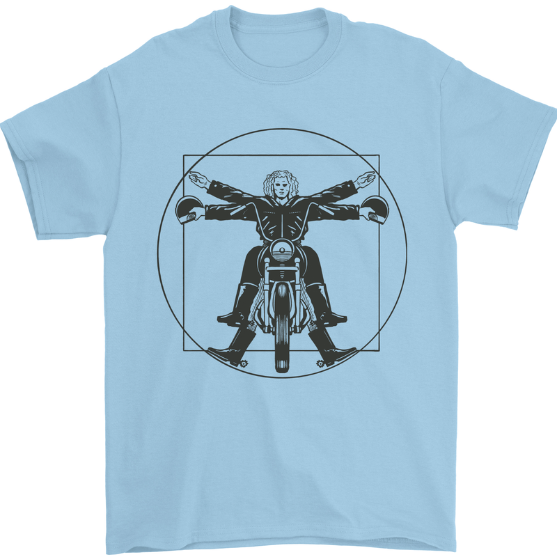 Vitruvian Biker Motorcycle Motorbike Bikie Mens T-Shirt 100% Cotton Light Blue