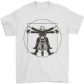 Vitruvian Biker Motorcycle Motorbike Bikie Mens T-Shirt 100% Cotton White