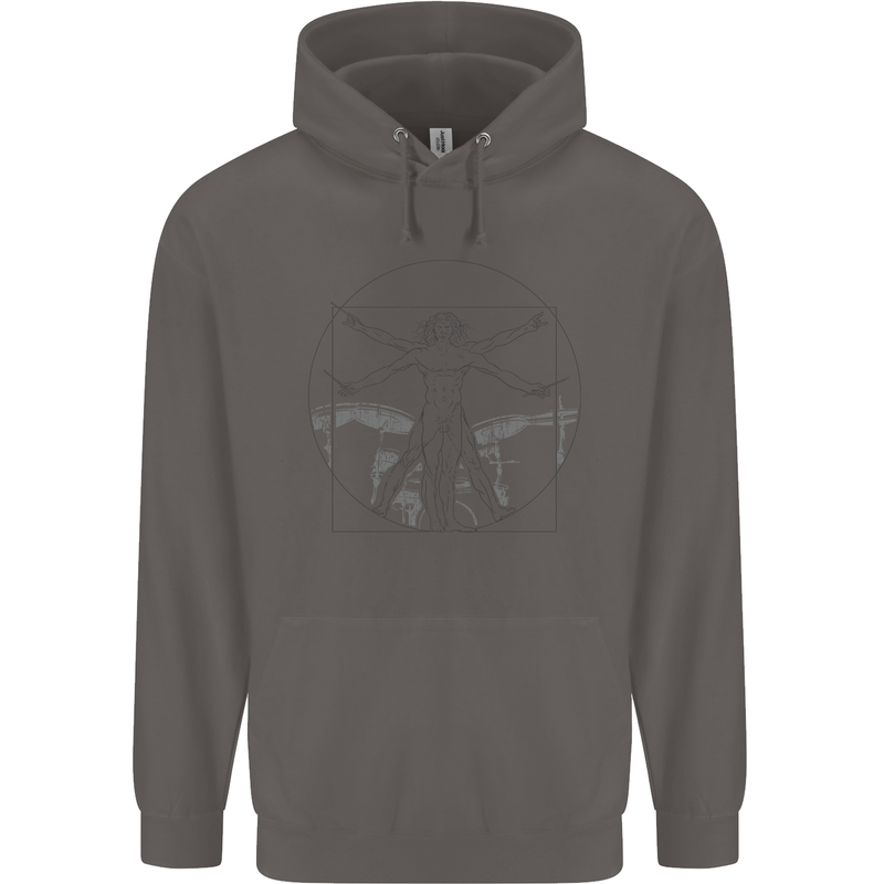 Vitruvian Drummer Drumming Drums Mens 80% Cotton Hoodie Charcoal