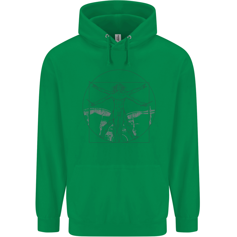 Vitruvian Drummer Drumming Drums Mens 80% Cotton Hoodie Irish Green