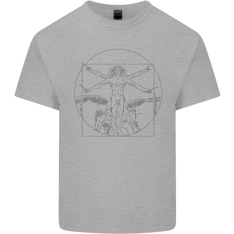 Vitruvian Drummer Drumming Drums Mens Cotton T-Shirt Tee Top Sports Grey