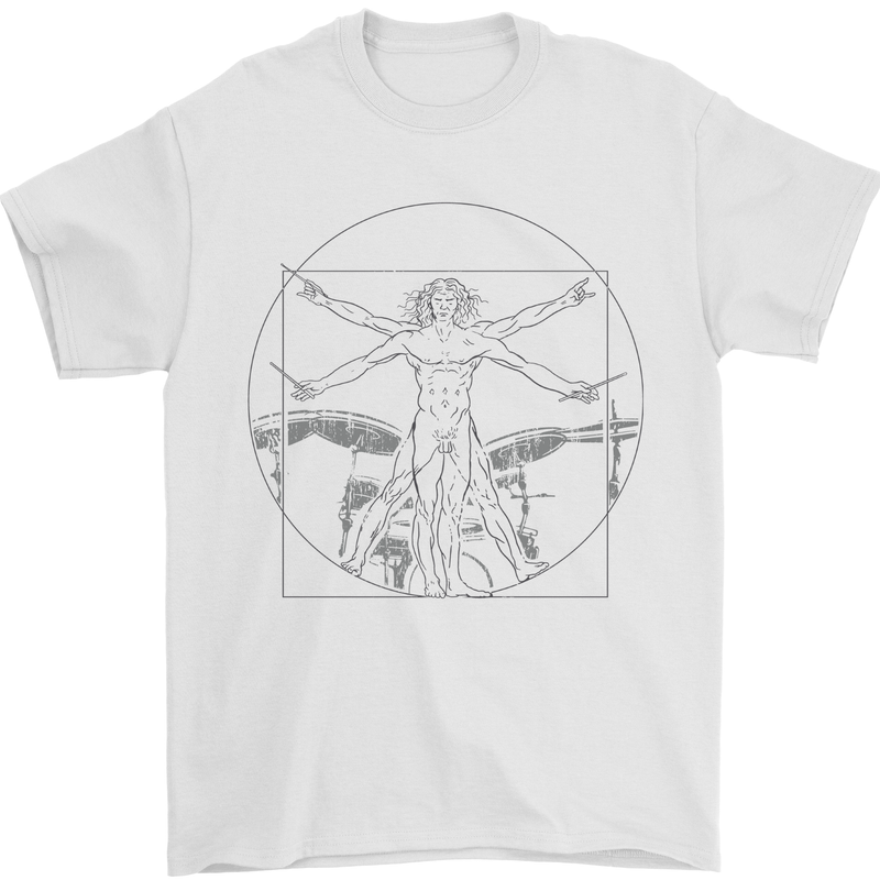 Vitruvian Drummer Drumming Drums Mens T-Shirt 100% Cotton White
