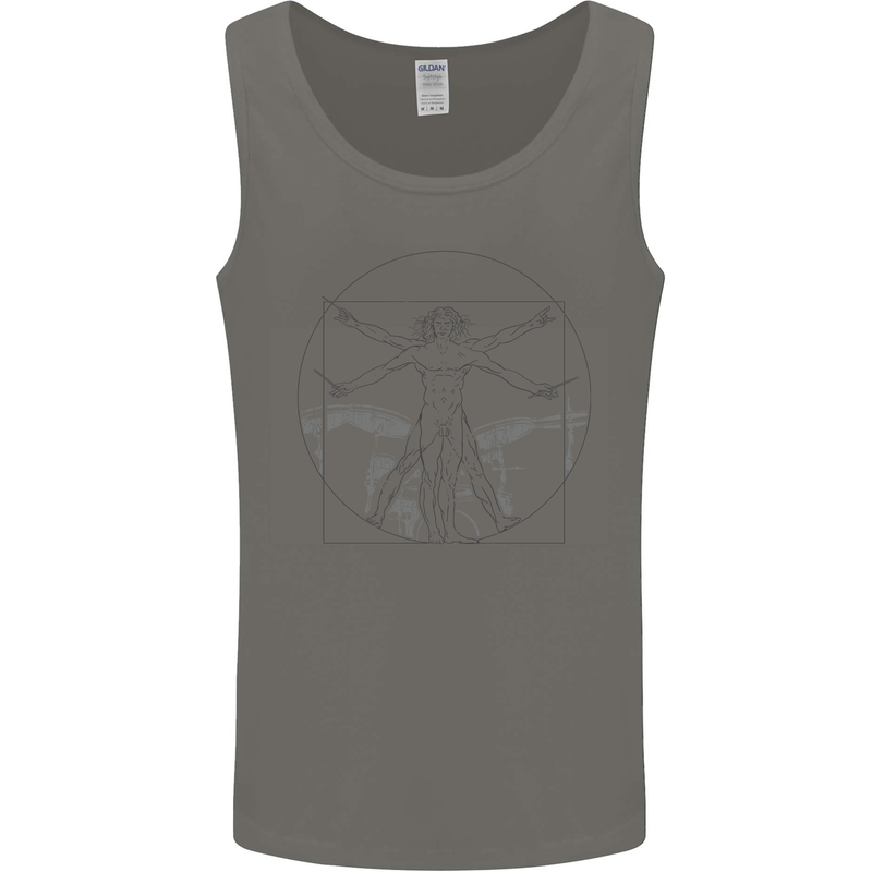 Vitruvian Drummer Drumming Drums Mens Vest Tank Top Charcoal