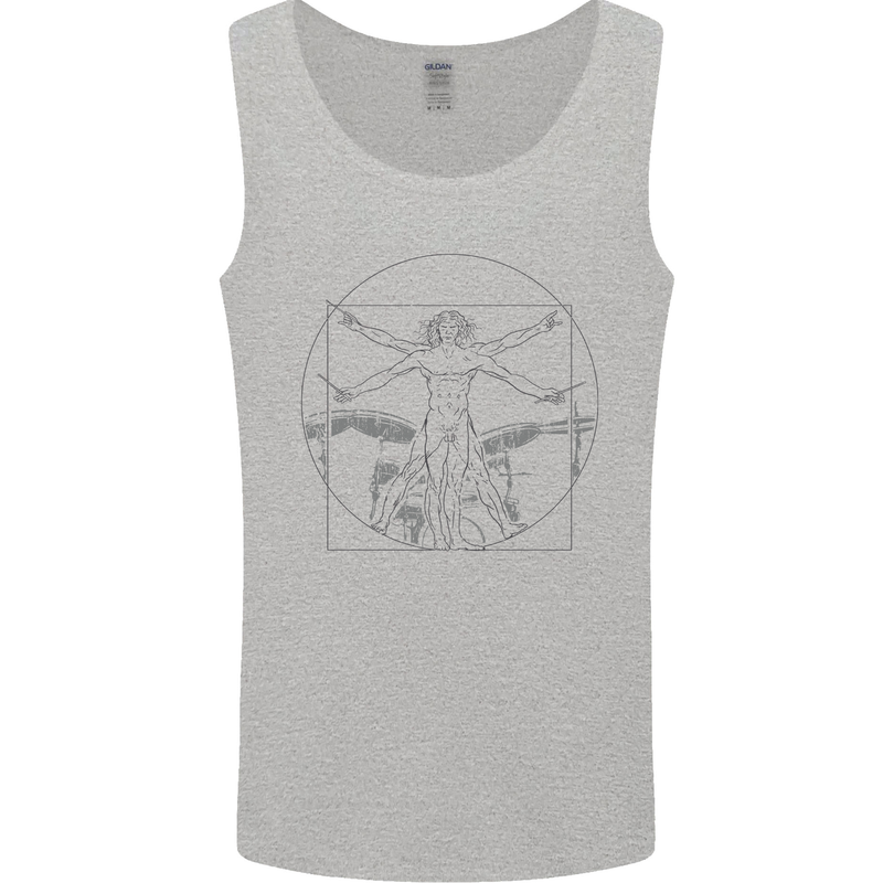 Vitruvian Drummer Drumming Drums Mens Vest Tank Top Sports Grey