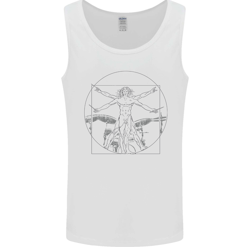 Vitruvian Drummer Drumming Drums Mens Vest Tank Top White