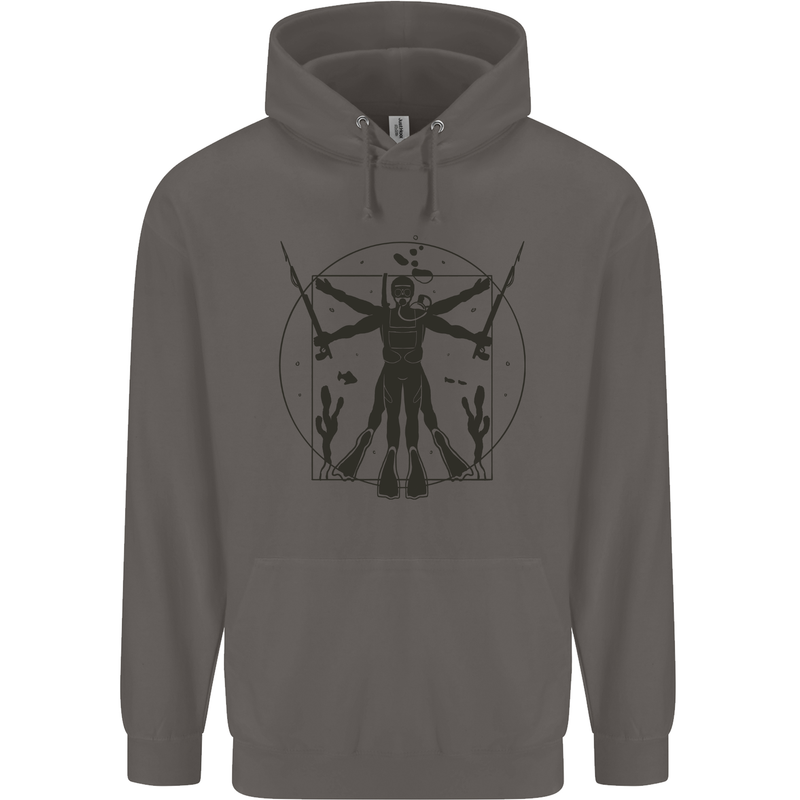Vitruvian Scuba Diver Diving Mens 80% Cotton Hoodie Charcoal