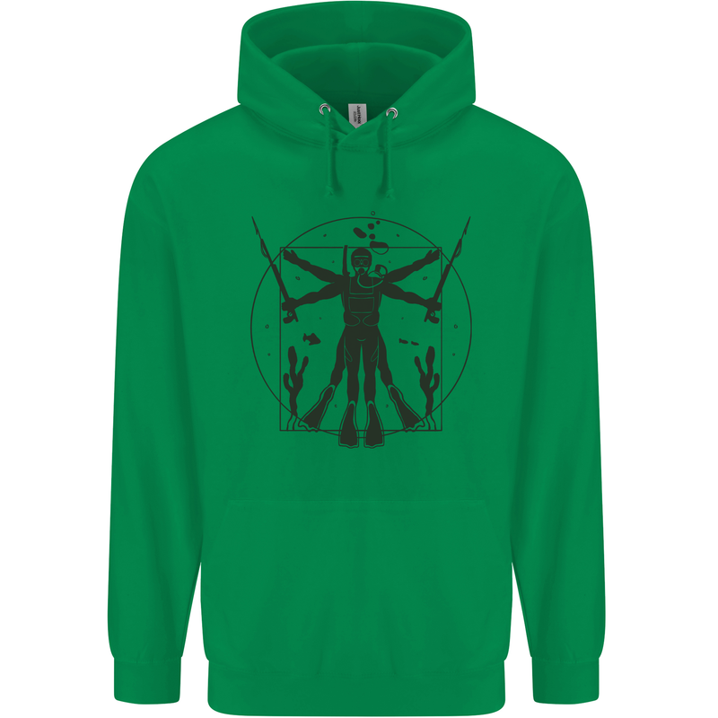 Vitruvian Scuba Diver Diving Mens 80% Cotton Hoodie Irish Green