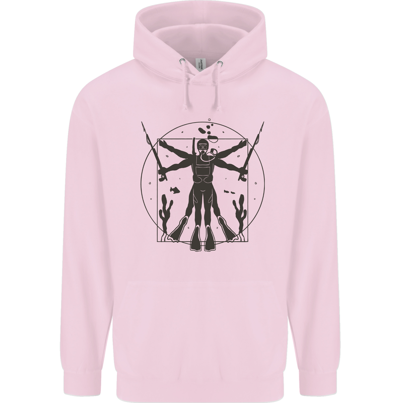 Vitruvian Scuba Diver Diving Mens 80% Cotton Hoodie Light Pink