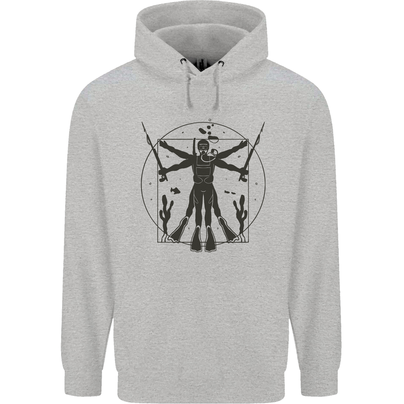 Vitruvian Scuba Diver Diving Mens 80% Cotton Hoodie Sports Grey