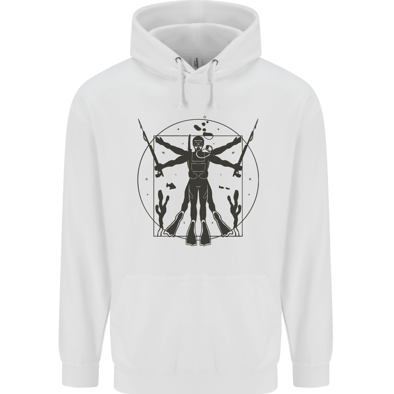 Vitruvian Scuba Diver Diving Mens 80% Cotton Hoodie White
