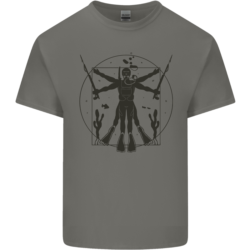 Vitruvian Scuba Diver Diving Mens Cotton T-Shirt Tee Top Charcoal