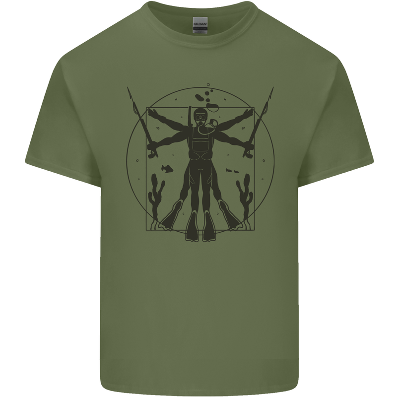 Vitruvian Scuba Diver Diving Mens Cotton T-Shirt Tee Top Military Green