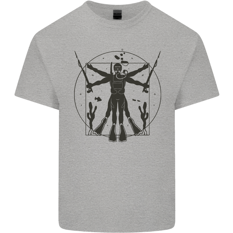 Vitruvian Scuba Diver Diving Mens Cotton T-Shirt Tee Top Sports Grey