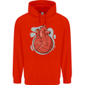Volleyball Shaped Like a Heart Mens 80% Cotton Hoodie Bright Red