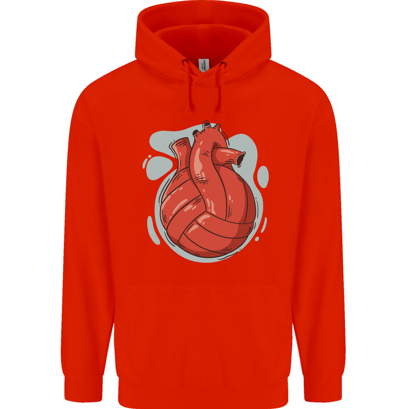 Volleyball Shaped Like a Heart Mens 80% Cotton Hoodie Bright Red