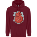 Volleyball Shaped Like a Heart Mens 80% Cotton Hoodie Maroon