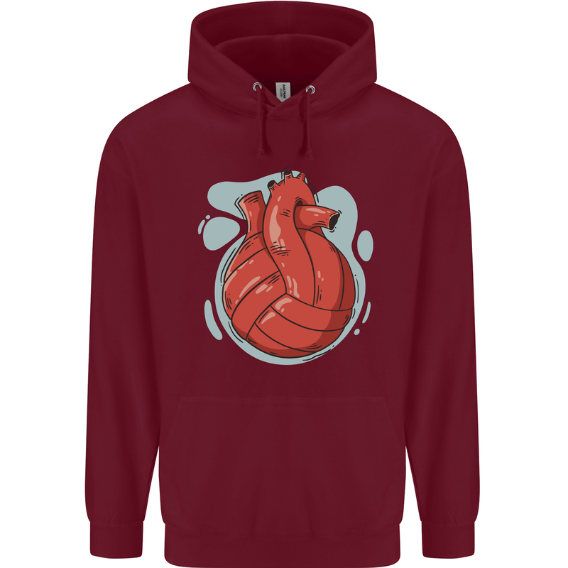 Volleyball Shaped Like a Heart Mens 80% Cotton Hoodie Maroon