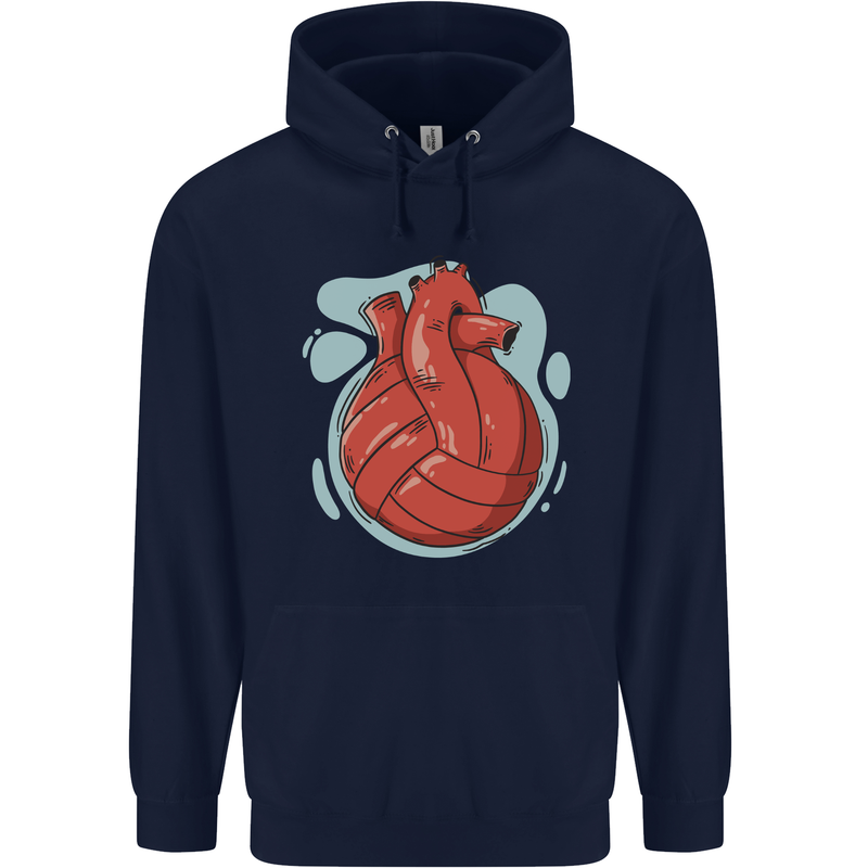 Volleyball Shaped Like a Heart Mens 80% Cotton Hoodie Navy Blue