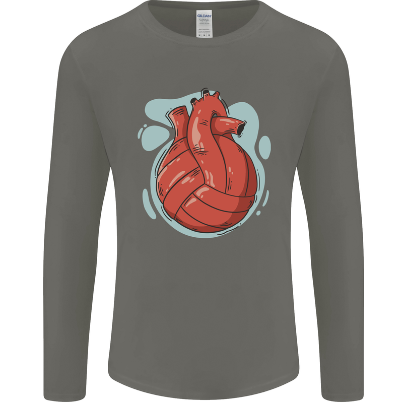 Volleyball Shaped Like a Heart Mens Long Sleeve T-Shirt Charcoal