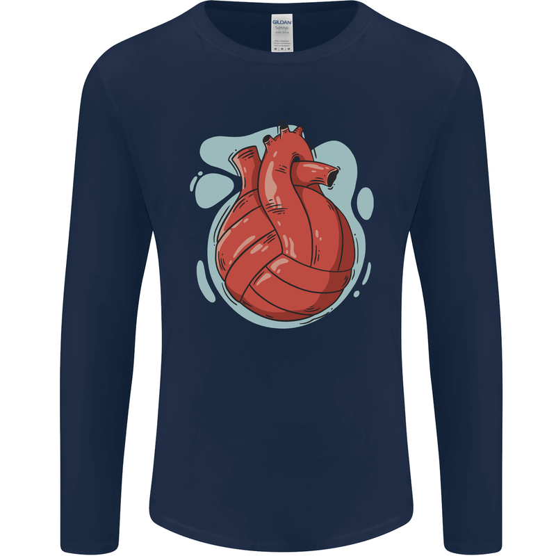 Volleyball Shaped Like a Heart Mens Long Sleeve T-Shirt Navy Blue