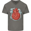 Volleyball Shaped Like a Heart Mens V-Neck Cotton T-Shirt Charcoal