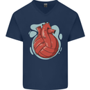 Volleyball Shaped Like a Heart Mens V-Neck Cotton T-Shirt Navy Blue