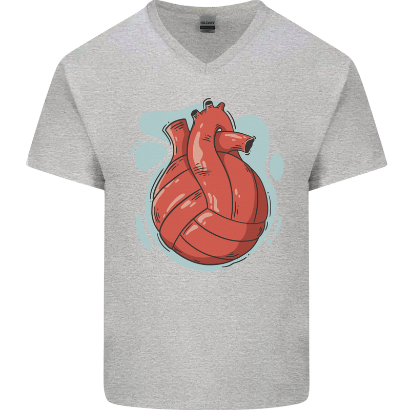 Volleyball Shaped Like a Heart Mens V-Neck Cotton T-Shirt Sports Grey