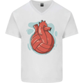 Volleyball Shaped Like a Heart Mens V-Neck Cotton T-Shirt White