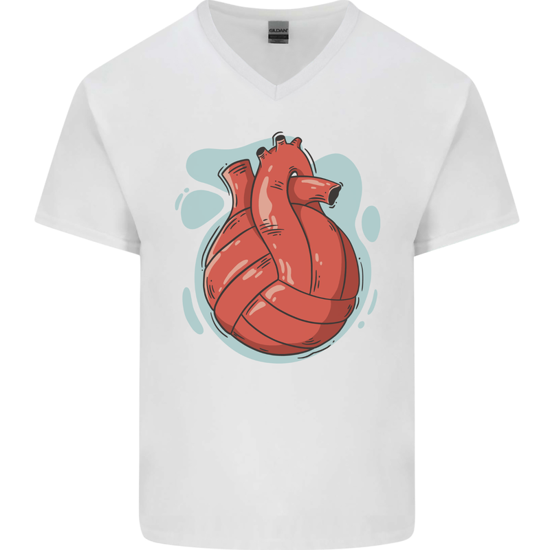 Volleyball Shaped Like a Heart Mens V-Neck Cotton T-Shirt White