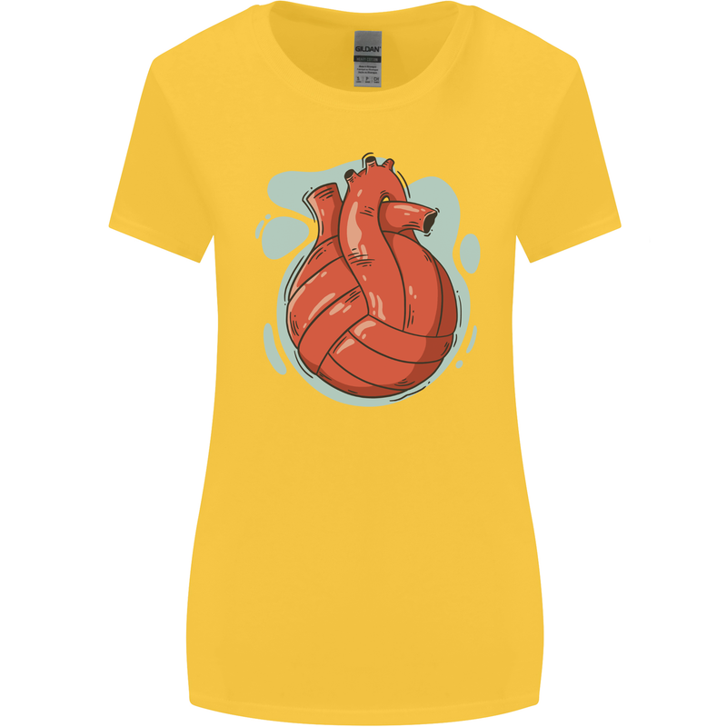 Volleyball Shaped Like a Heart Womens Wider Cut T-Shirt Yellow