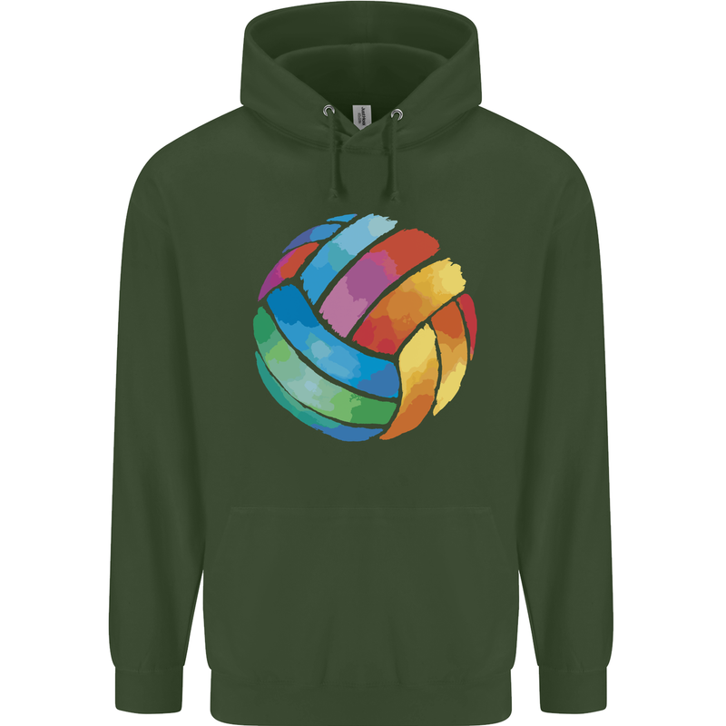 Volleyball Watercolour Mens 80% Cotton Hoodie Forest Green