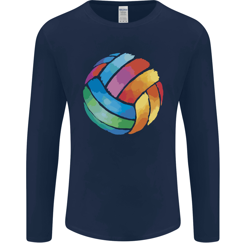 Volleyball Watercolour Mens Long Sleeve T-Shirt Navy Blue