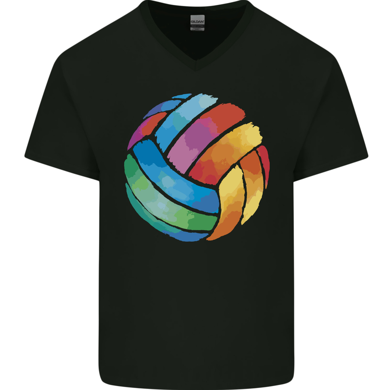 Volleyball Watercolour Mens V-Neck Cotton T-Shirt Black