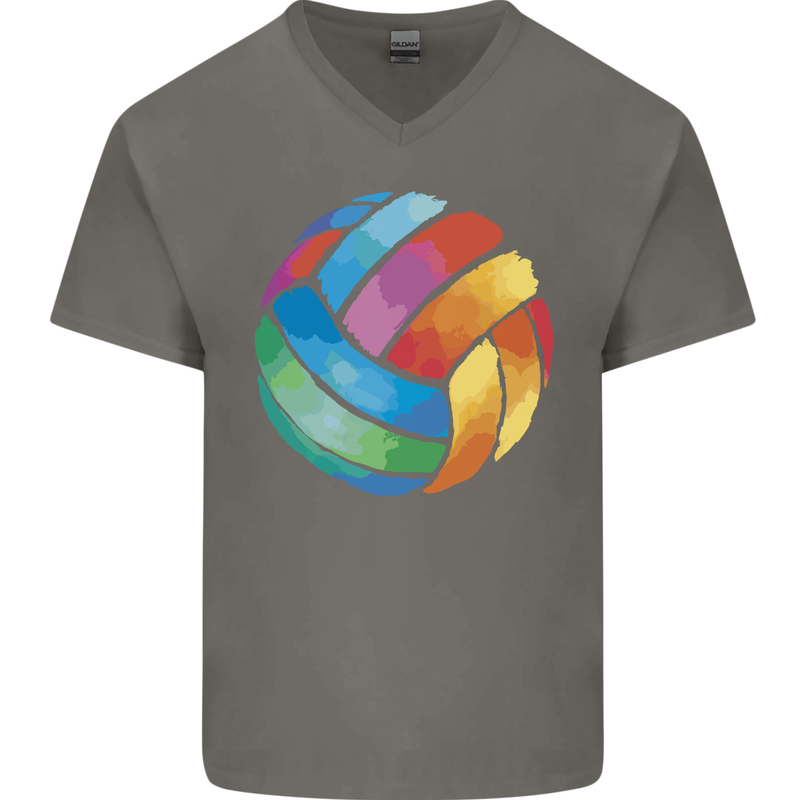 Volleyball Watercolour Mens V-Neck Cotton T-Shirt Charcoal