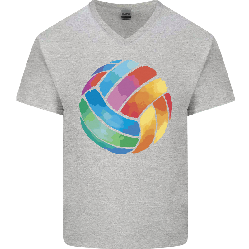 Volleyball Watercolour Mens V-Neck Cotton T-Shirt Sports Grey
