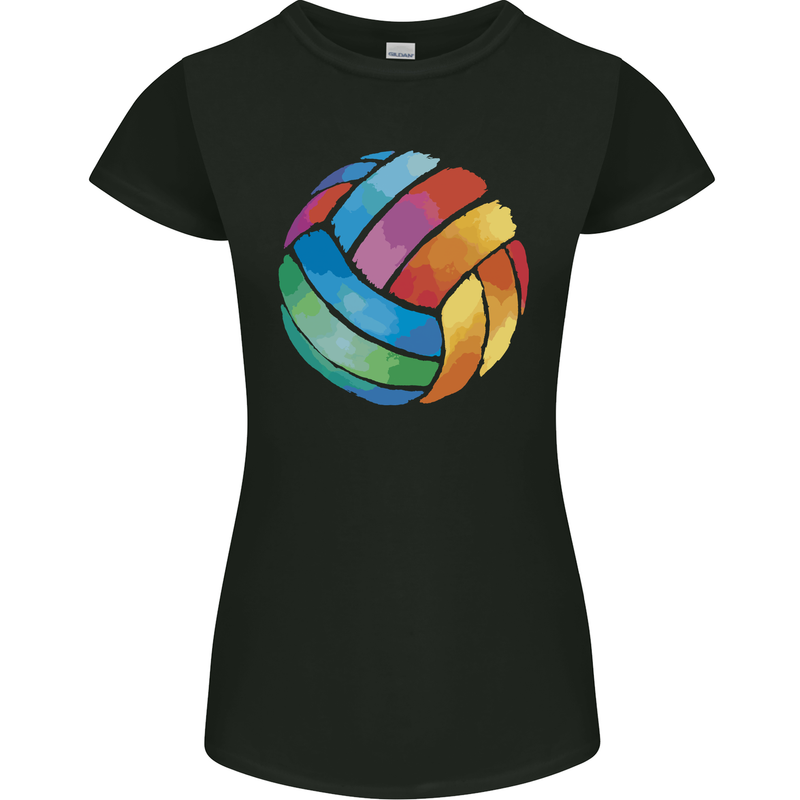 Volleyball Watercolour Womens Petite Cut T-Shirt Black