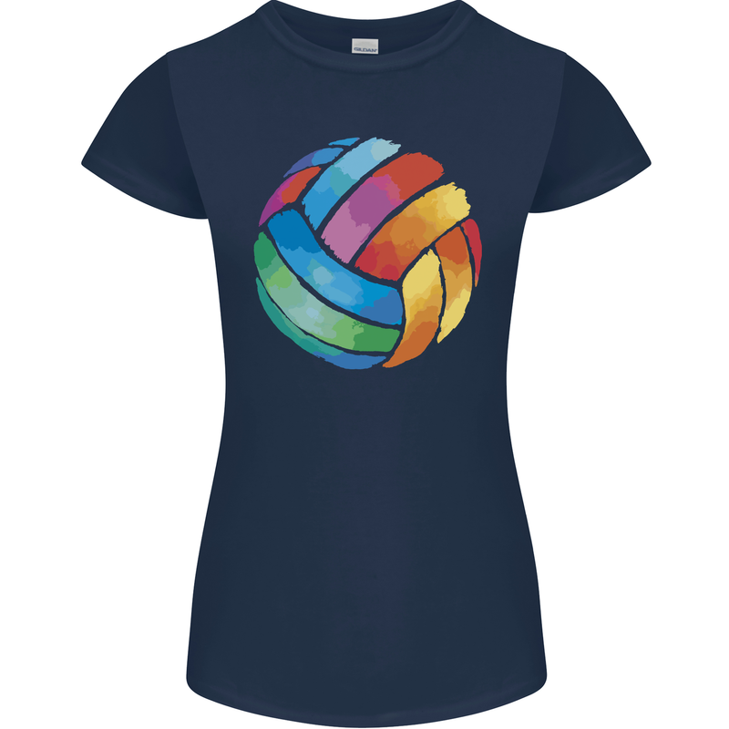 Volleyball Watercolour Womens Petite Cut T-Shirt Navy Blue