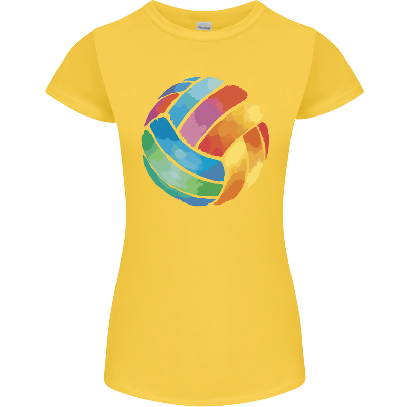 Volleyball Watercolour Womens Petite Cut T-Shirt Yellow