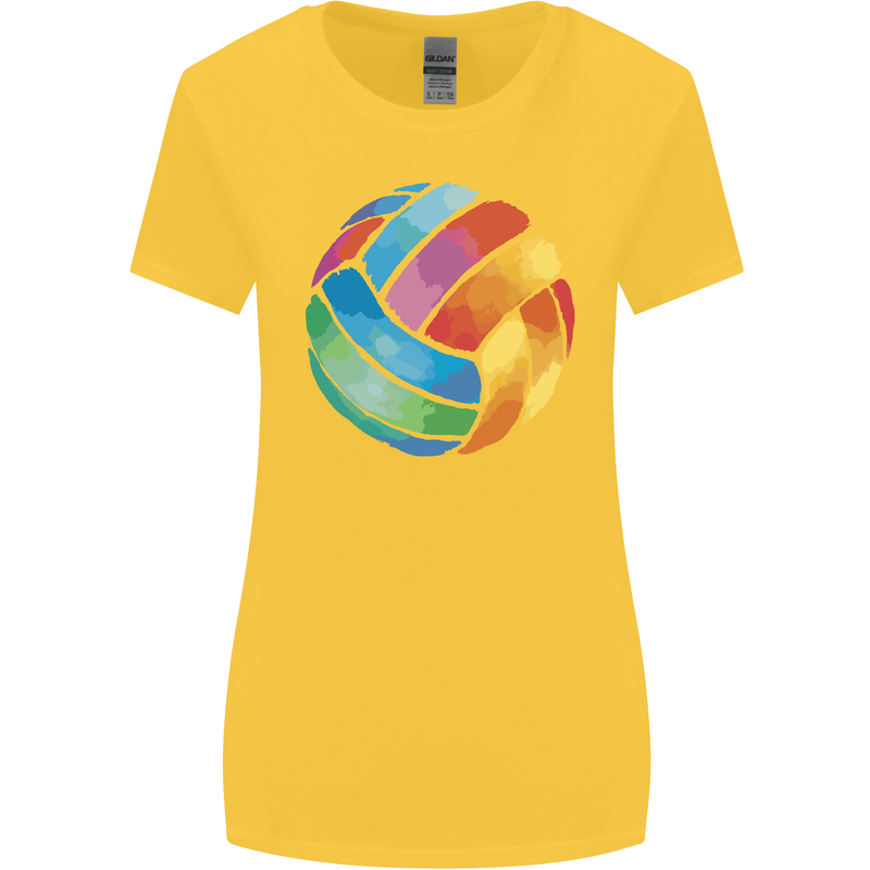 Volleyball Watercolour Womens Wider Cut T-Shirt Yellow