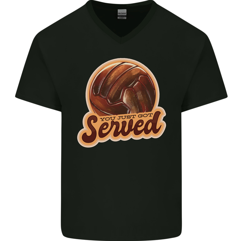 Volleyball You've Been Served Funny Mens V-Neck Cotton T-Shirt Black