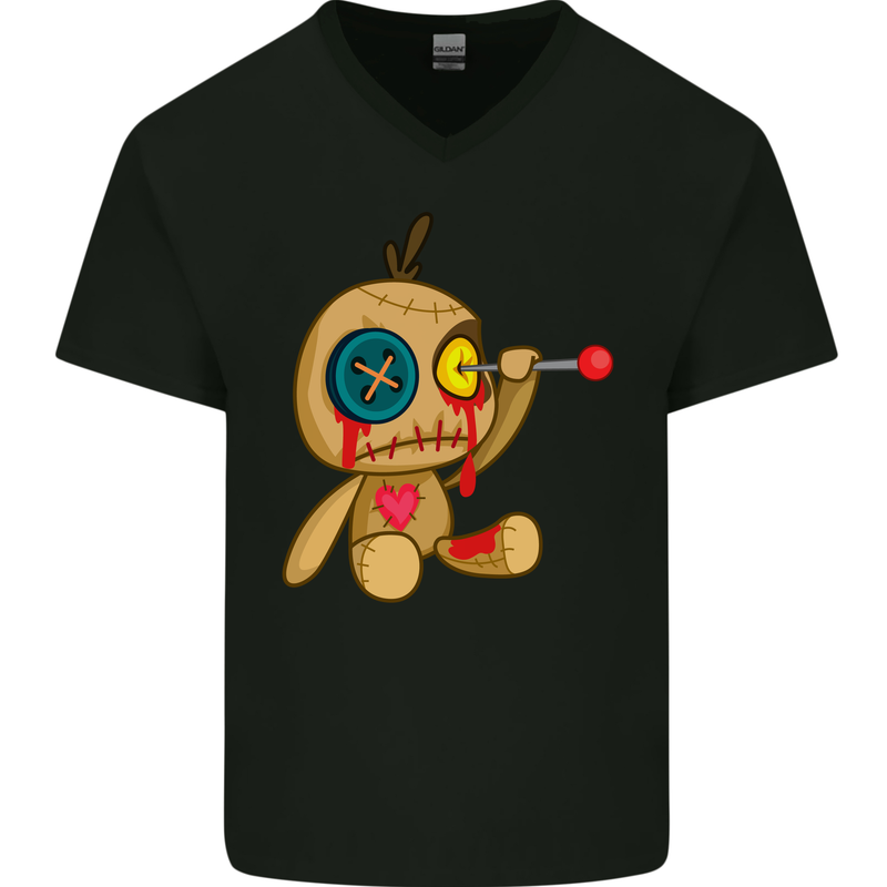 Voodoo Doll Eye Evil Spirits Dark Magic Halloween Mens V-Neck Cotton T-Shirt Black