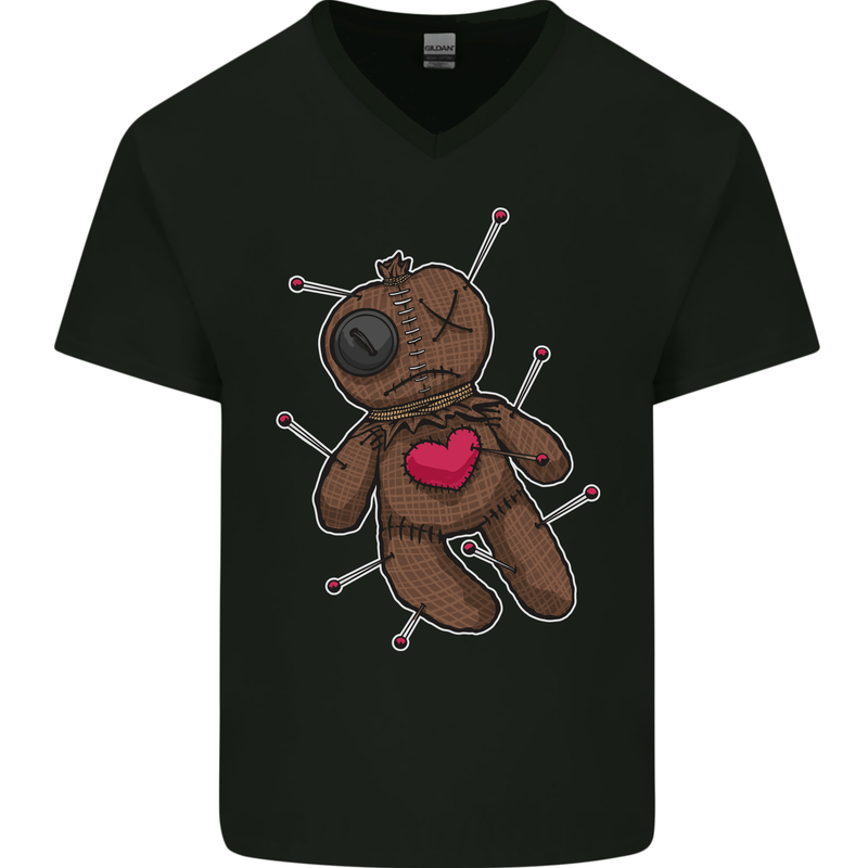 Voodoo Doll Heart Evil Spirits Dark Magic Halloween Mens V-Neck Cotton T-Shirt Black