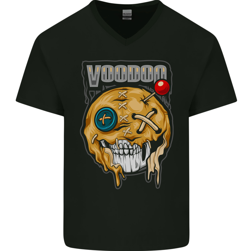 Voodoo Doll Skull Evil Spirits Dark Magic Halloween Mens V-Neck Cotton T-Shirt Black