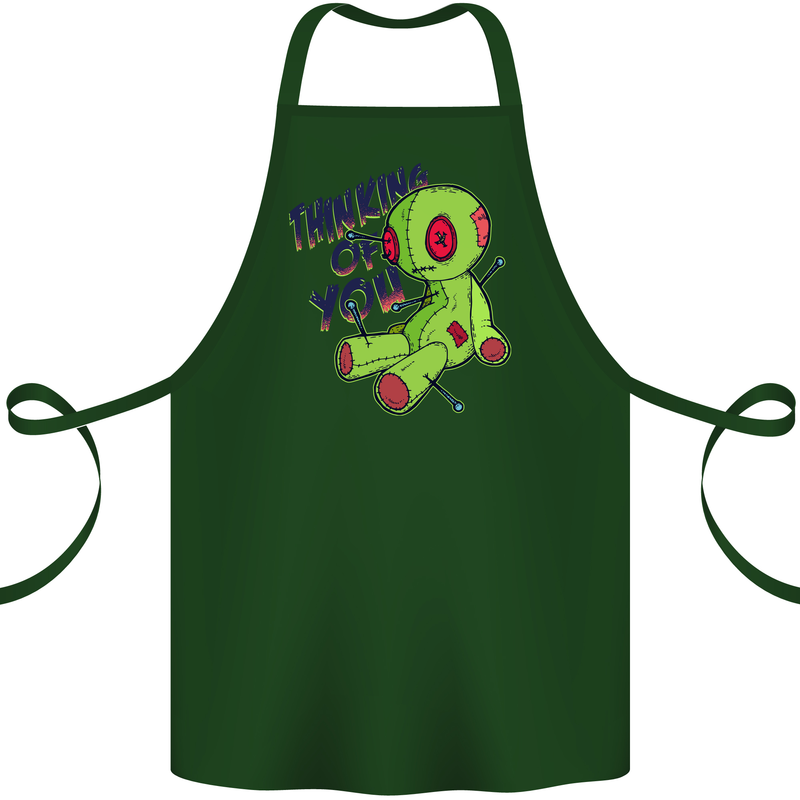 Voodoo Doll Thinking of You Halloween Black Magic Cotton Apron 100% Organic Forest Green