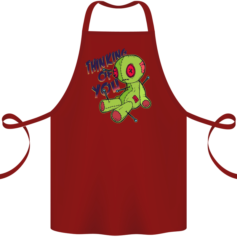 Voodoo Doll Thinking of You Halloween Black Magic Cotton Apron 100% Organic Maroon